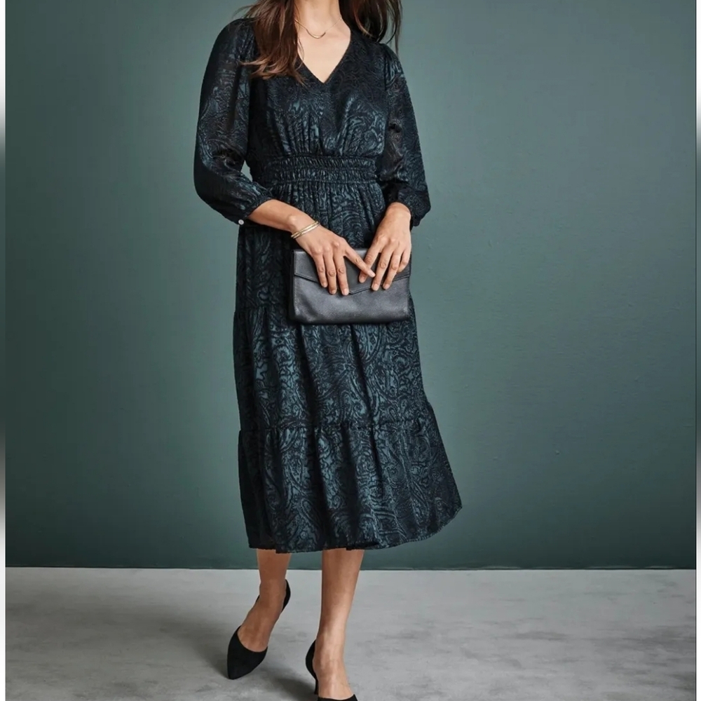 J.Jill Paisley Print Velvety Green‎ Midi Dress Size 4X